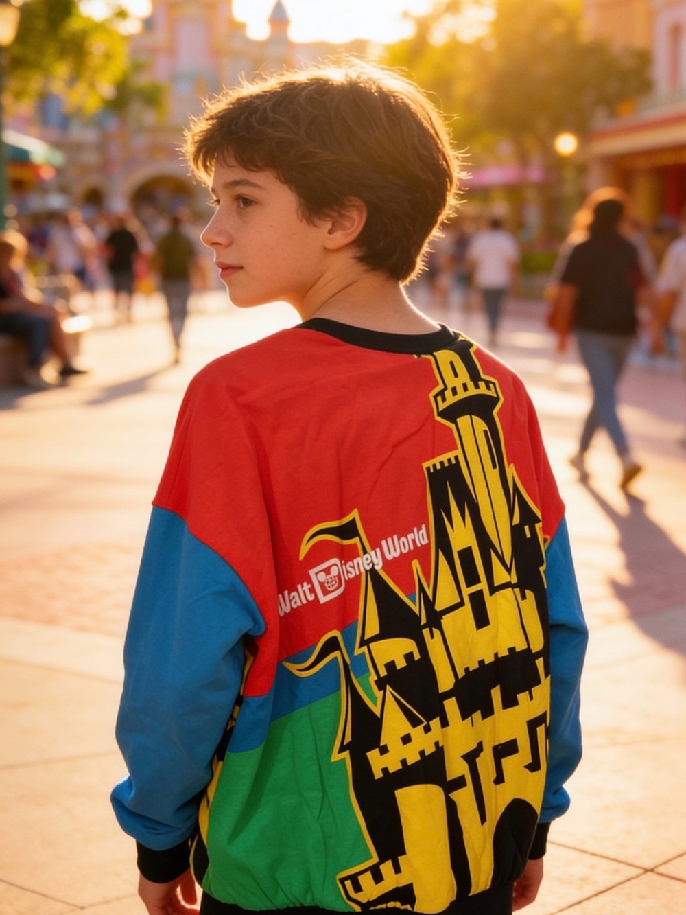 Unisex’s Disney Colorblock Castle Pullover reversed in Red, Blue, Green, Yellow